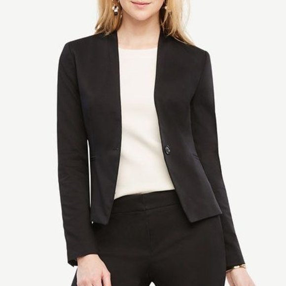 NWT Ann Taylor Cotton Sateen Collarless Jacket | 8P white crop blazer - Picture 2 of 4